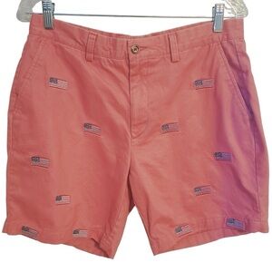 Orvis | Men's Pink American Flag Printed Khaki Shorts (Size 32)